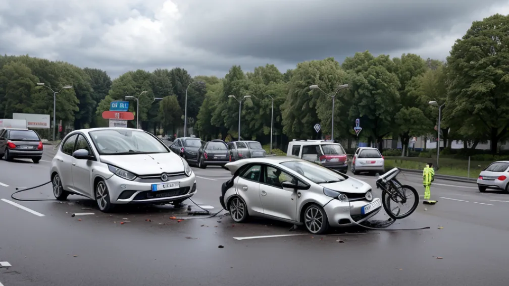 В немецком Шверте автомобиль сбил 10-летнего велосипедиста на круговом движении: ребенок легко ранен