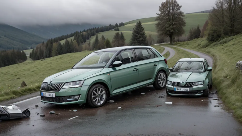 ДТП в Германии: водитель Skoda перевернулся после удара о стену, есть пострадавший
