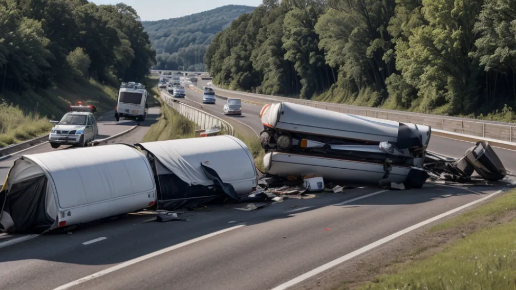 Авария на трассе A6 в Германии: Перевернувшийся прицеп блокировал движение