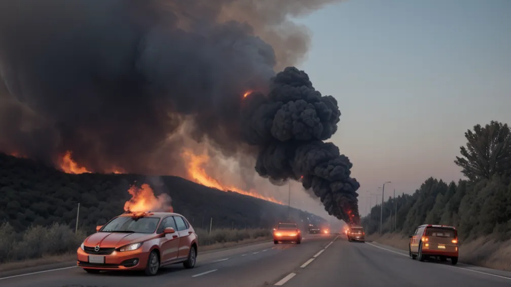 Водитель BMW чудом спаслась из горящего автомобиля на трассе A7 в Германии