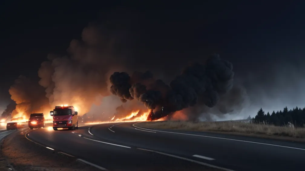 Пожар на трассе A45 в Германии: автомобиль сгорел дотла, автобан перекрыт