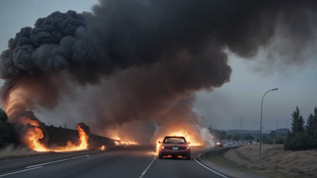 Автомобиль загорелся на трассе B39 под Шпайером в Германии: водитель успел спастись