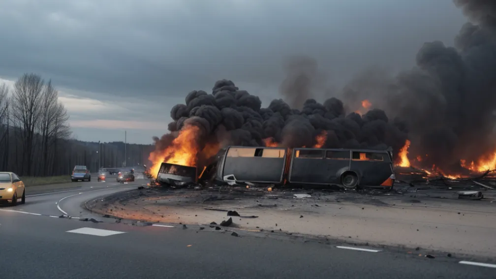 Пожар на трассе A3 в Германии: сгоревший автодом полностью заблокировал движение