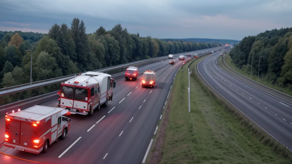 Серьезное ДТП на автобане A57 в Германии: автомобиль перевернулся, трасса перекрыта