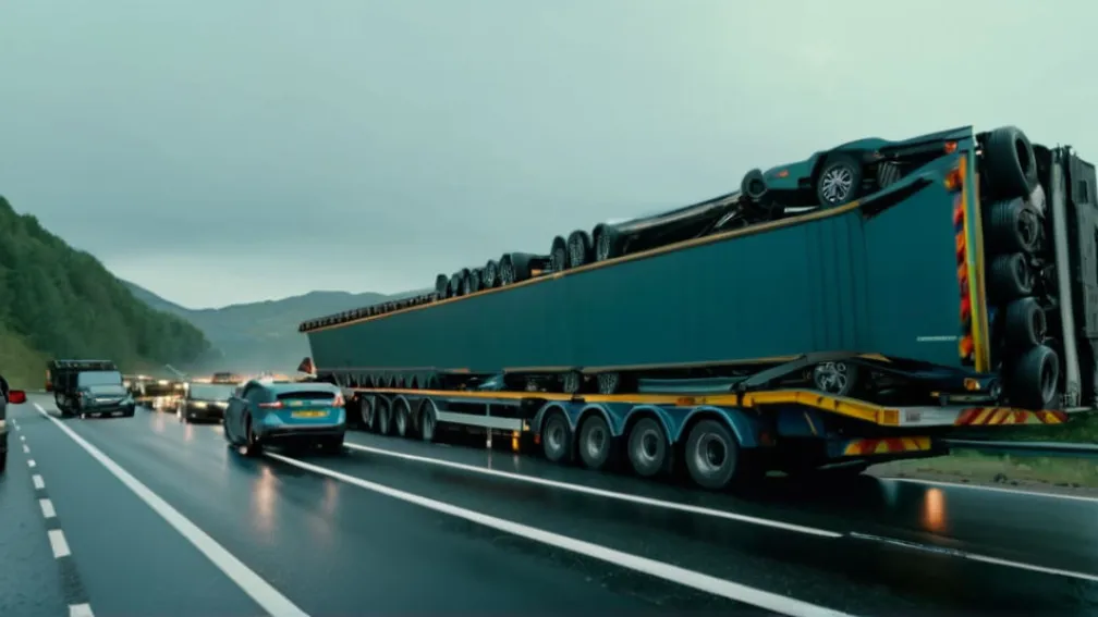 Авария на автобане A9: Перевернувшийся автовоз нанес ущерб в полмиллиона евро