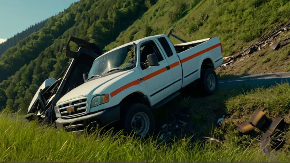 Серьезное ДТП на A44: Грузовик врезался в сломанную машину и рухнул в овраг