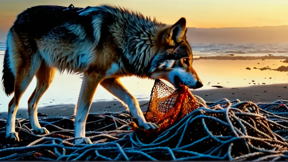 Впервые зафиксировано: Волк добывает себе пищу, вытаскивая рыболовную сеть