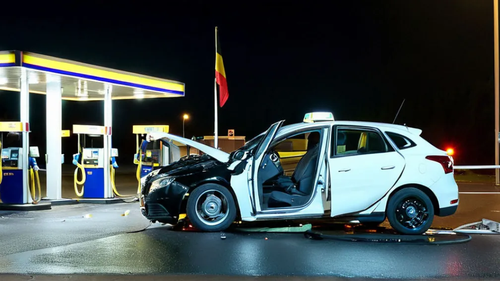 Микроавтобус уничтожил бензоколонку в Келе, Германия