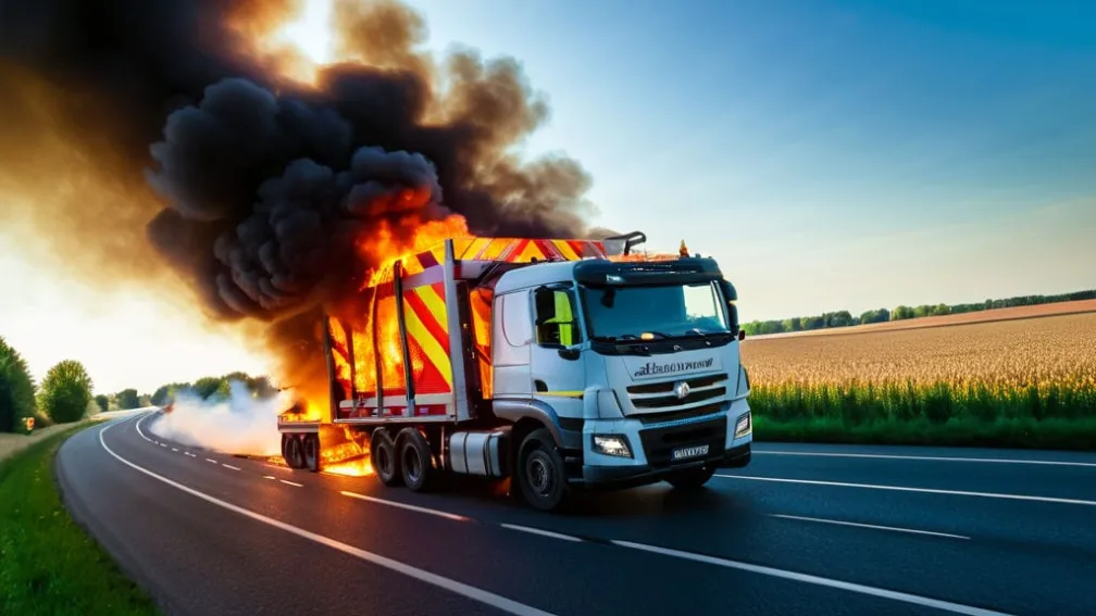 Горящий грузовик полностью перекрыл трассу B75 в Дельменхорсте