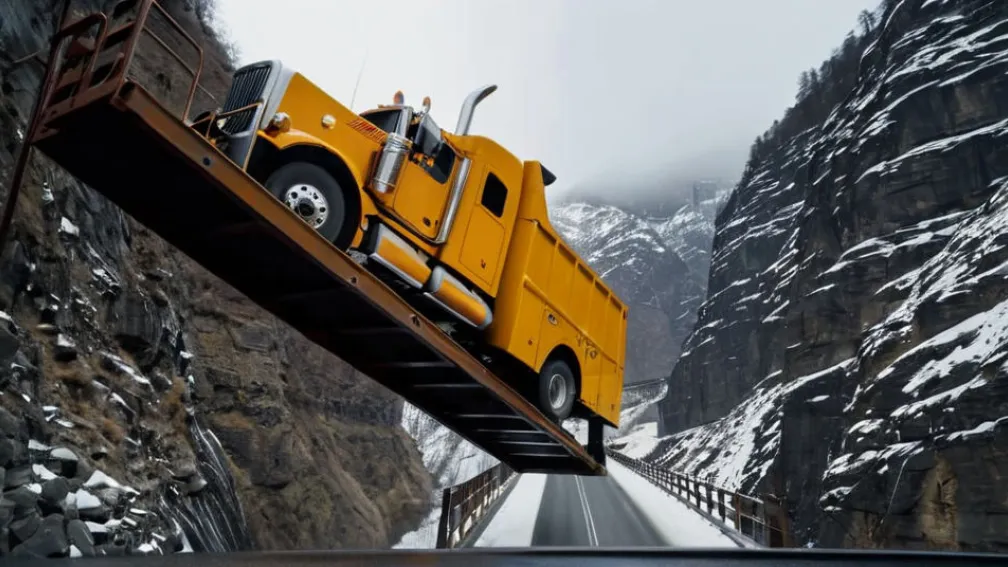 Грузовик завис над пропастью после ДТП в США: водитель пять часов ждал спасения