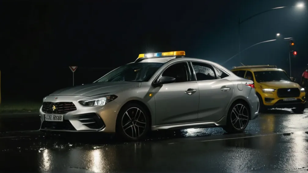 Последствия серьезной многоавтомобильной аварии на темной городской улице