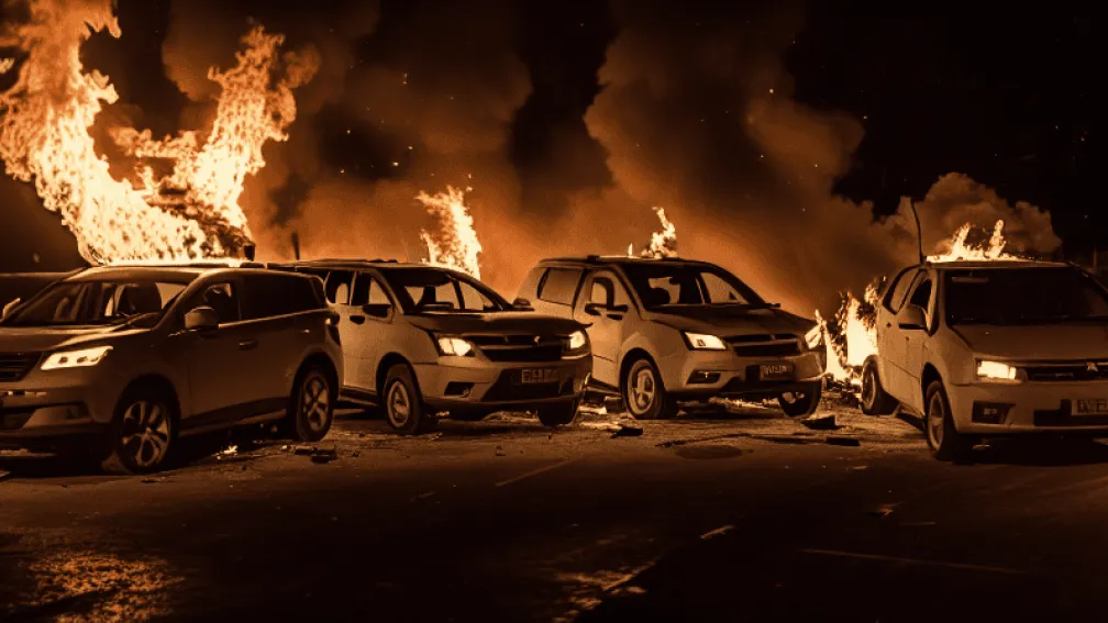 Пожар в Харксхайме: Сгорели три автомобиля