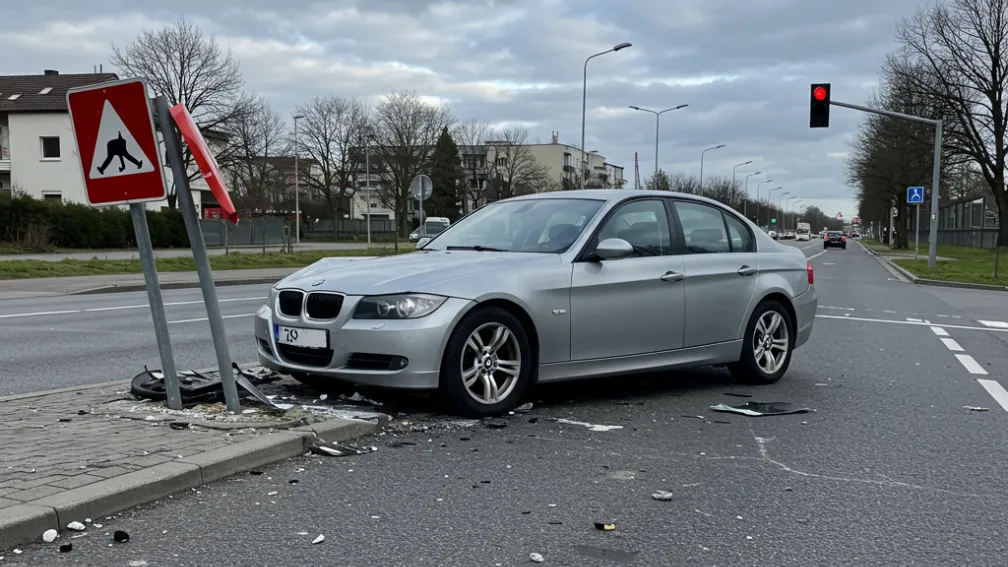 ДТП в Карлсруэ: BMW врезался в островок и скрылся