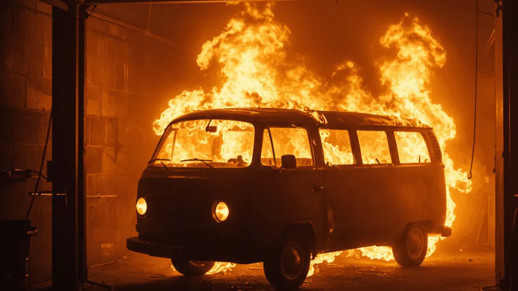 В Эрфурте пожар уничтожил ретро-автомобиль VW T2