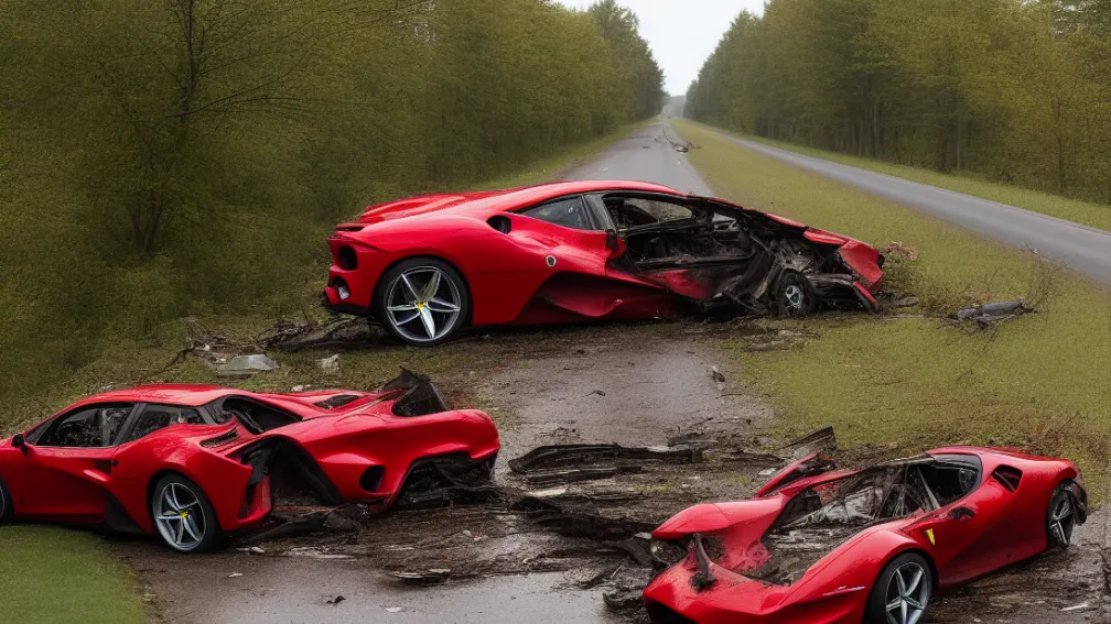 Ferrari разбит: 1000 л.с. против дерева