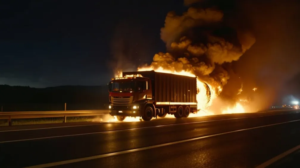 Масштабный пожар на автобане A10: Грузовик с электроникой полностью сгорел, движение перекрыто на часы