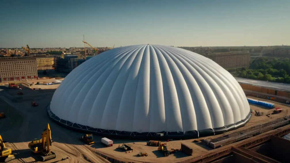 Строительство будущего: В Китае используют гигантские надувные купола для защиты от пыли и шума