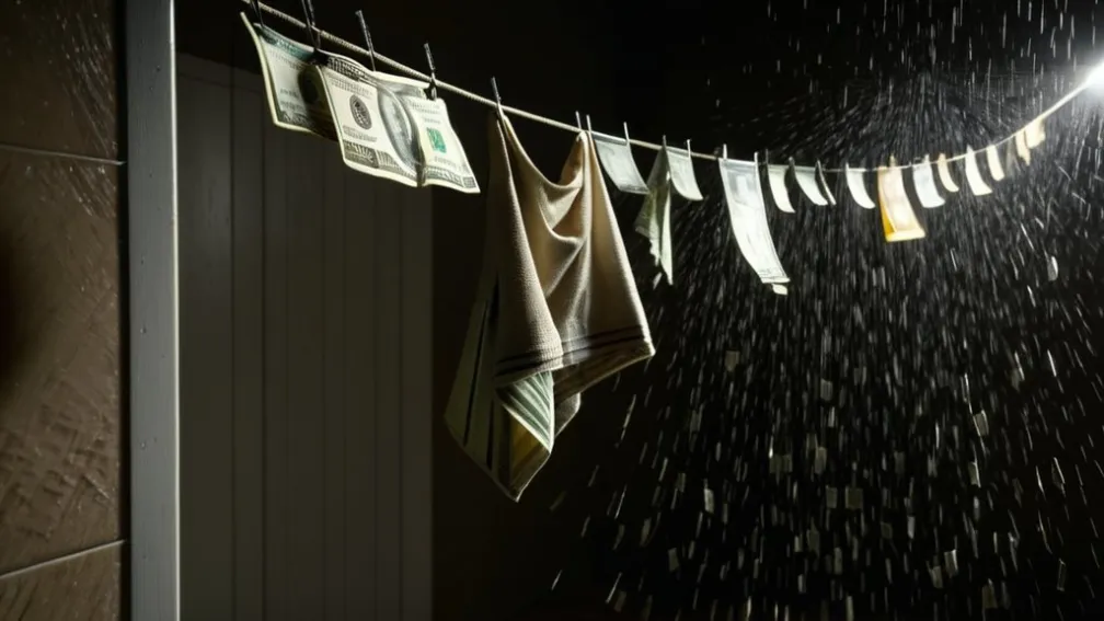 Отмывание денег в прямом смысле: банкноты сушатся на веревке, обнаруженные полицией Бразилии