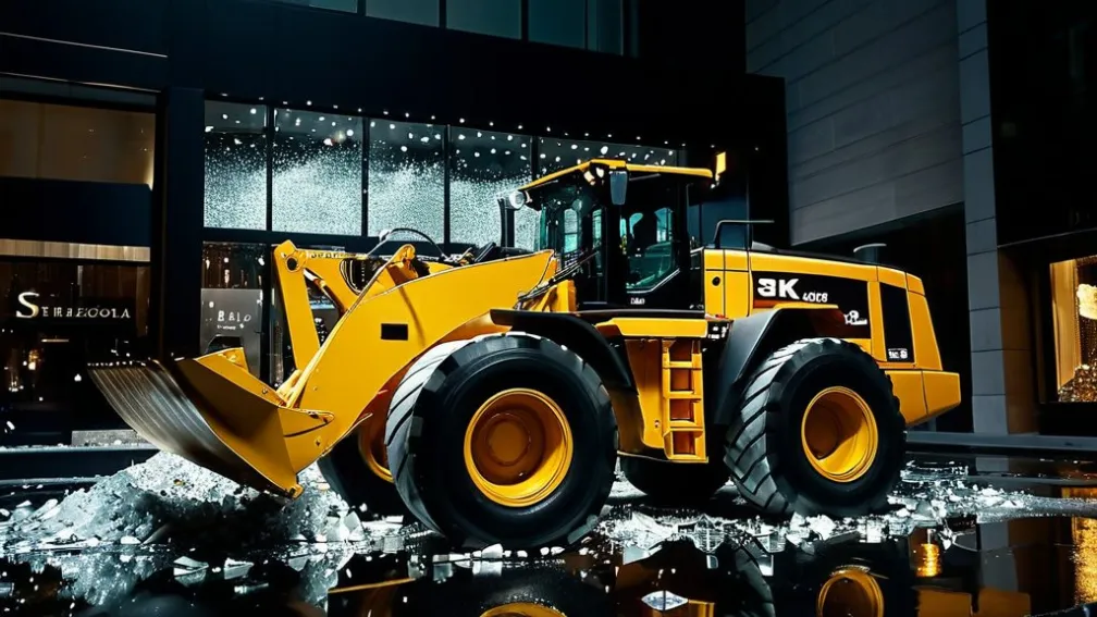 Таран ювелирного магазина в Фюрте: Видеозапись показывает хаос, устроенный погрузчиком