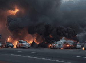 Автобан A61 в Германии полностью перекрыт из-за загоревшегося автомобиля