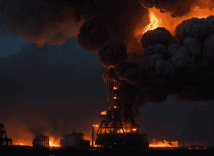 Масштабный пожар и обрушение нефтяной вышки на Севере России: есть тяжелораненые