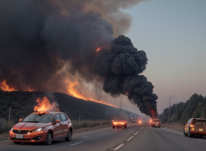 Водитель BMW чудом спаслась из горящего автомобиля на трассе A7 в Германии