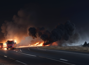 Пожар на трассе A45 в Германии: автомобиль сгорел дотла, автобан перекрыт