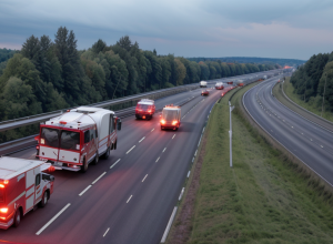 Серьезное ДТП на автобане A57 в Германии: автомобиль перевернулся, трасса перекрыта