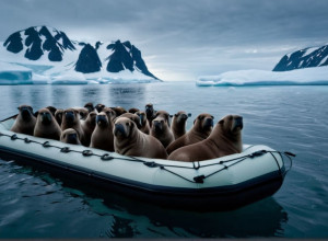 Тысячи моржей окружили лодку у острова Ратманова: Уникальное видео природного феномена