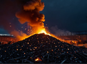 Масштабный пожар на свалке металлолома во Фленсбурге: около 100 пожарных борются с огнем