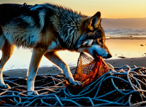 Впервые зафиксировано: Волк добывает себе пищу, вытаскивая рыболовную сеть