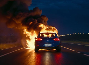 Семья чудом спаслась из горящего Nissan на немецкой трассе