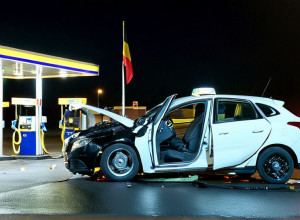 Микроавтобус уничтожил бензоколонку в Келе, Германия