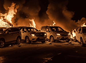 Пожар в Харксхайме: Сгорели три автомобиля