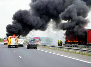 Пожар грузовика на A66: водитель пострадал