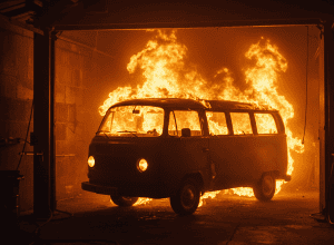 В Эрфурте пожар уничтожил ретро-автомобиль VW T2