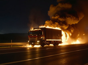 Масштабный пожар на автобане A10: Грузовик с электроникой полностью сгорел, движение перекрыто на часы