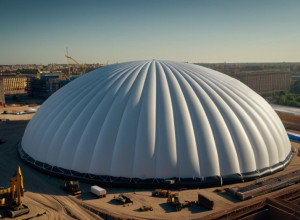 Строительство будущего: В Китае используют гигантские надувные купола для защиты от пыли и шума