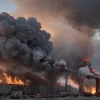 Крупный пожар на стройке небоскреба в центре Берлина