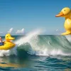Волна "выстрелила" туристку с гигантской резиновой утки в море