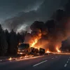 Пьяный водитель фуры устроил огненное ДТП в Германии, грузовик сгорел дотла