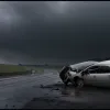 ДТП под Лосхаймом: Автомобиль перевернулся на мокрой трассе во время ливня